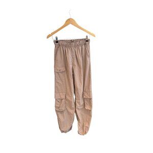 Asani Womens Nylon Cargo Pants With Elastic Waist & Pockets Beige small
